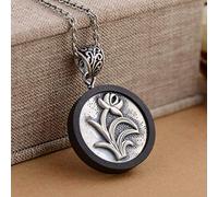 LJBLEUSK S925 Silver Necklace for Women Ebony Magnolia Flower Creative Engraving Elegant Classic Unique Personality Unisex Gift