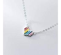 LJBLEUSK S925 Silver Necklace Han Woman Sweet and Charming Rainbow Heart Shaped Love Necklace Clavicle Chain Summer Necklace