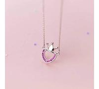 LJBLEUSK S925 Silver Necklace Korean Woman Fashion Temperament Crown Heart Shaped Pendant Cute Necklace Clavicle Chain in the Shape of a Heart