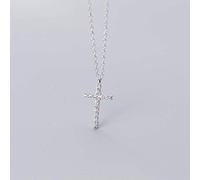 LJBLEUSK S925 Silver Necklace Women's Korean Style Simple Fashion Literary Style Clavicle Chain Diamond cross, Argent