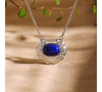 LJBLEUSK S925 Silver Necklace Women's Simple Ethnic Style a Summer Fresh, Hollow, long Life Lady, Lapis Lazuli Creative Fashion Gifts Personality Trend
