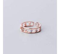 LJBLEUSK S925 Silver Ring Korean Woman Simple Fashion Diamond Star and Moon Temperament Ring Double Finger Pink Jewelry, Adjustable