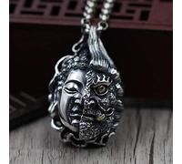LJBLEUSK S925 Sterling Silver Necklace Men Women a Read the Good and the Evil, the Buddha is Carved Pendant Gift Creative Mode Exquisite Simplicity Exaggerated