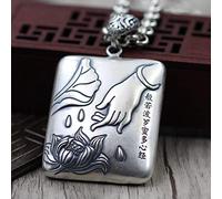 LJBLEUSK S925 Sterling Silver Necklace Men Women's Lotus of the Heart Buddhist Hand Pendant Gift Fashion Creative Exquisite Simplicity Exaggerated