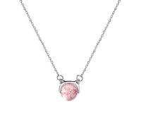 LJBLEUSK S925 Sterling Silver Necklace round Pearl Strawberry Crystal Cat Transit Necklace Strawberry Pearl Clavicle Chain Accessories for Women Strawberry, Silver 925