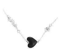 LJBLEUSK S925 Sterling Silver Necklace Women's Clothing is Simple Black Heart Glaze Retro Chain Clavicle Temperament Elegant Creative Birthday Gift