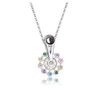 LJBLEUSK S925 Sterling Silver Necklace Women's Fashion Single Projection Big Wheel 100 Kinds i Love You Retro Temperament Elegant Birthday Gift Creative Keystone Chain