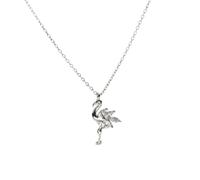 LJBLEUSK S925 Sterling Silver Ostrich Flaming Pink Pendant Red Crowned Animal Crane Necklace Female Jewelry Platinum, Silver 925