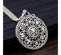 LJBLEUSK S925 Women's Silver Necklace Six Words of Buddhism Creative Engraving Elegant Classic Unique Personality Unisex Gift