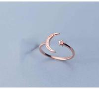 LJBLEUSK S925 Women's Silver Ring Korean Art Style Diamond Temperament of Moon Five-Pointed Rising Star of Bay Bagueor Pink, Adjustable