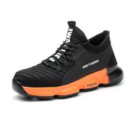 LJCCHM Safety Trainers Men's Lightweight Steel Toe Cap Trainers, Breathable, Non-Slip Anti-Smashing, Lightweight Puncture Proof Work Shoes,Orange,38