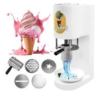 LJCSSD Multi-shape Spaghetti Ice Cream Press Machine with 4 Interchangeable Molds,420ml Hopper/Stainless Steel/1-Button Start,80w Commercial Gelatos Maker for Gelatos & Ice Cream Shops White
