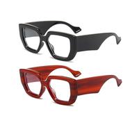 LJCZKA 2 Pair of Oversized Square Blue Light Glasses Womens Mens Thick Frame Computer Glasses Anti Eye-Fatigue for Reading, Texting & Gaming