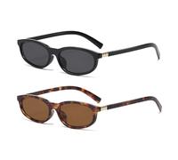 LJCZKA 2 Pairs of Retro Oval Cat Eye Sunglasses for Women Small Narrow Rectangle Sunglasses 90s Trendy Shades UV400 Protection