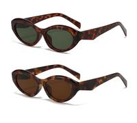 LJCZKA 2 Pairs of Retro Oval Sunglasses for Women Men, Trendy Cat Eye Sunglasses Narrow 90s Vintage Shades UV400 Protection