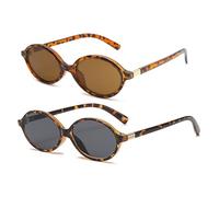 LJCZKA 2 Pairs of Trendy Oval Sunglasses Women Men Stylish Small Oval Round Frame Eyewear 90s Retro Design Round Shades UV400