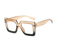 LJCZKA Blue Light Blocking Glasses for Women Oversized Square Anti Blue Light Glasses Big Thick Frame Chunky Computer Gaming Anti Glare Eyeglasses (Champagne Black, 0.0, x)