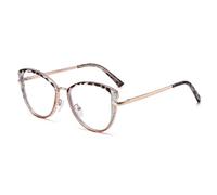 LJCZKA Blue Light Blocking Glasses Women, Cat Eye Computer Gaming Eyeglasses Cateye Metal Frame Anti Fatigue Clear Lens Eyewear (Pink Leopard, 0.0, x)