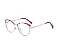 LJCZKA Blue Light Blocking Glasses Women, Cat Eye Computer Gaming Eyeglasses Cateye Metal Frame Anti Fatigue Clear Lens Eyewear (Red, 0.0, x)