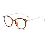 LJCZKA Blue Light Blocking Glasses Women Men, Round Gaming Computer Glasses Anti Glare Anti Eyestrain Eyeglasses Metal Frame Clear Lens Eyewear (Leopard)