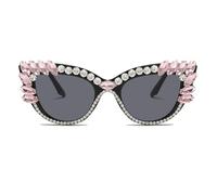LJCZKA Cat Eye Rhinestones Sunglasses Womens, Retro Diamond Sunglasses Crystal Jeweled Bling Cateye Eyewear