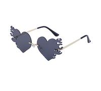 LJCZKA Heart Sunglasses with Flames Women Men Rimless Sunglasses Rave Hippie Glasses Halloween Party Festival Unisex