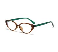 LJCZKA Oval Blue Light Blocking Glasses for Women Men Retro Small Oval Frame Cat Eye Y2K Anti Eye Satrain Headache Eyeglasses for Computer Gaming (Brown Green, 0.0, x)