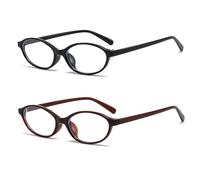 LJCZKA Oval Blue Light Glasses for Women Men Small Cat Eye Frame Anti Eye Satrain Headache Eyeglasses Y2K Clear Lens for Computer Gaming Reading (Bright Black+Dark Brown, 0.0, x)