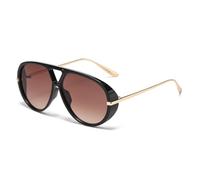 LJCZKA Oversized Pilot Sunglasses for Women Men 70s Large Double Bridge Shield Sun Glasses Trendy Big Round Frame Shades UV400 Protection (Black Gradient Brown)