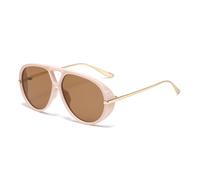 LJCZKA Oversized Pilot Sunglasses for Women Men 70s Large Double Bridge Shield Sun Glasses Trendy Big Round Frame Shades UV400 Protection (Pink Brown)