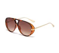 LJCZKA Oversized Pilot Sunglasses for Women Men 70s Large Double Bridge Shield Sun Glasses Trendy Big Round Frame Shades UV400 Protection (Leopard Gradient Brown)