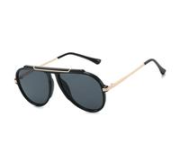 LJCZKA Oversized Pilot Sunglasses for Women Men 70s Retro Gold Metal Frame Pilot Sun Glasses Trendy Large Square Sunnies Outdoor UV400 Protection (Black Black)