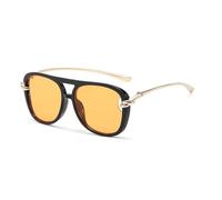LJCZKA Oversized Pilot Sunglasses for Women Men Fashion Double Bridge Pilot Sunglasses Trendy Large Round Frame Shades UV400 Protection (Black Orange)