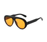 LJCZKA Oversized Pilot Sunglasses for Women Men Retro 70s Round Sunglasses Trendy Shades UV400 Protection (Black Orange)