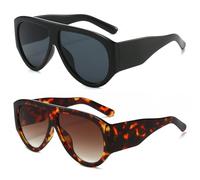 LJCZKA Oversized Square Sunglasses for Women Men 70s Retro Pilot Sunglasses Vintage Wrap Around Chunky Thick Frame Sun Glasses UV400 Protection (Leopard Brown+Black Grey)