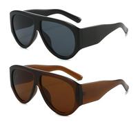 LJCZKA Oversized Square Sunglasses for Women Men 70s Retro Pilot Sunglasses Vintage Wrap Around Chunky Thick Frame Sun Glasses UV400 Protection (Black Grey+Brown Brown)