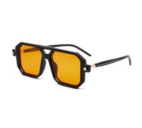 LJCZKA Retro 70s Square Flat Pilot Sunglasses for Women Men Classic Fashion Double Bridge Frame Sunglasses Anti UV400
