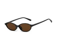 LJCZKA Retro Oval Cat Eye Sunglasses for Women 90s Trendy Small Face Sun Glasses Vintage Narrow Cateye Frame Shades Chic Cool Sunnies UV400 Protection (Black Brown)