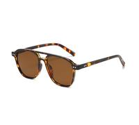 LJCZKA Retro Square Pilot Style Sunglasses for Women Men,Trendy Double Bridge Sun Glasses Classic Unisex Shades UV400 Protection (LeopardBrown)