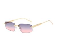 LJCZKA Rimless Rectangle Sunglasses for Women Men Retro Square Frameless Sunglasses Fashion Luxury Metal Frame UV Protection (Gold Pink Purple)