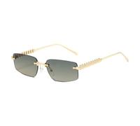 LJCZKA Rimless Rectangle Sunglasses for Women Men Retro Square Frameless Sunglasses Fashion Luxury Metal Frame UV Protection (Gold Green)