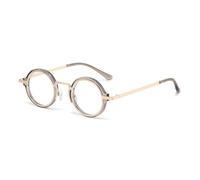 LJCZKA Round Blue Light Blocking Glasses for Men Women Retro Small Circle Metal Frame Computer Gaming Eyeglasses Anti Glare Eyewear Clear Lens (Gold Grey, 0.0, x)