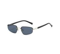LJCZKA Small Rectangle Half Frame Sunglasses Retro 90s Thin Sunglasses Y2K Small Metal Narrow Frame Sun Glasses UV400 Protection for Women Men (SilverBlack)