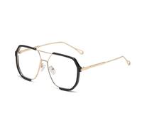 LJCZKA Square Blue Light Blocking Glasses Women Men 70s Pilot Metal Frame Oversized Double Bridge Computer Gaming Eyeglasses Anti Eyestrain Clear Lens