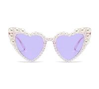 LJCZKA Trendy Heart Shaped Pearl Sunglasses for Women, Vintage Love Heart Sunglasses Ladies Cat Eye Shades Festival Party Wedding UV400 Protection