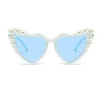 LJCZKA Trendy Heart Shaped Pearl Sunglasses for Women, Vintage Love Heart Sunglasses Ladies Cat Eye Shades Festival Party Wedding UV400 Protection