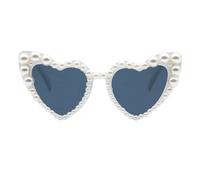 LJCZKA Trendy Heart Shaped Pearl Sunglasses for Women, Vintage Love Heart Sunglasses Ladies Cat Eye Shades Festival Party Wedding UV400 Protection