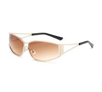 LJCZKA y2k Trendy Sunglasses for Women Men Cool Futuristic Sunglasses Wraparound Metal Frame Trendy Shades 90s UV400 Protection