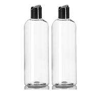 ljdeals 16 oz Clear Plastic Empty Bottles with Black Disc Top Caps, Squeezable Refillable Containers for Shampoo, Lotions, Cream and More Pack of 2, BPA Free, Made in USA