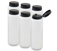 ljdeals 6 Pack 8 oz Plastic Squeeze bottles with Black Flip Top Caps, Wide Mouth for Condiment, Sauces, Multi Purpose, Refillable, Empty Bottles, BPA Free, Made in USA